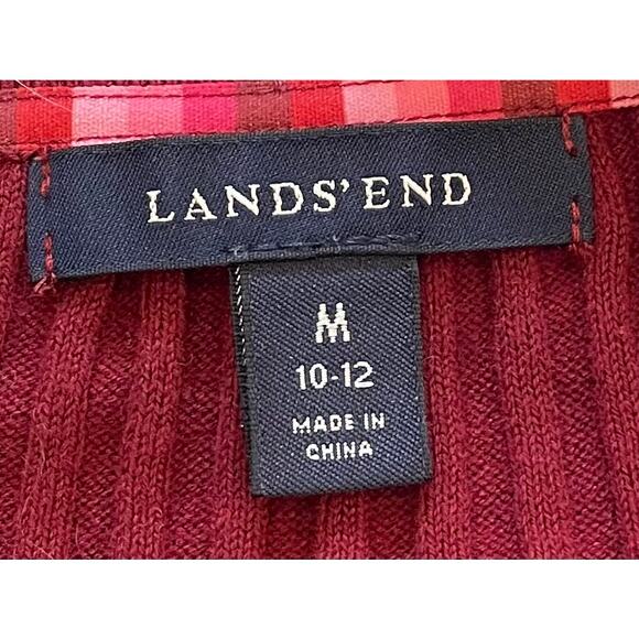 Lands' End Cotton Blend Burgundy V-Neck Ribbed Long Sleeve Cardigan Sweater, M - Picture 6 of 11